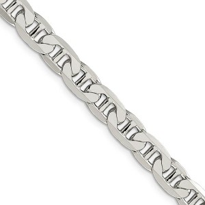 Black Bow Jewelry Men's 7mm, Sterling Silver, Solid Anchor Chain Necklace - 1 of 4