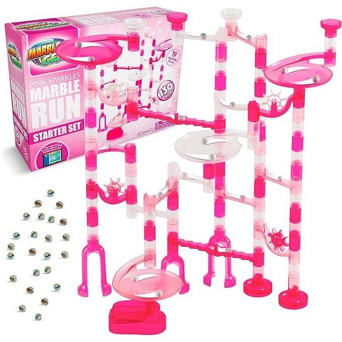 Marble Genius Marble Run Starter Set STEM Toy for Kids Ages 4-12 - 130  Complete Pieces (80 Translucent Marbulous Pieces and 50 Glass Marbles) ,  Pink