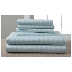 Luxury Estate Woven Stripe 1200 Thread Count Cotton Sheet Set (Queen) Spa Blue - Elite Home Products