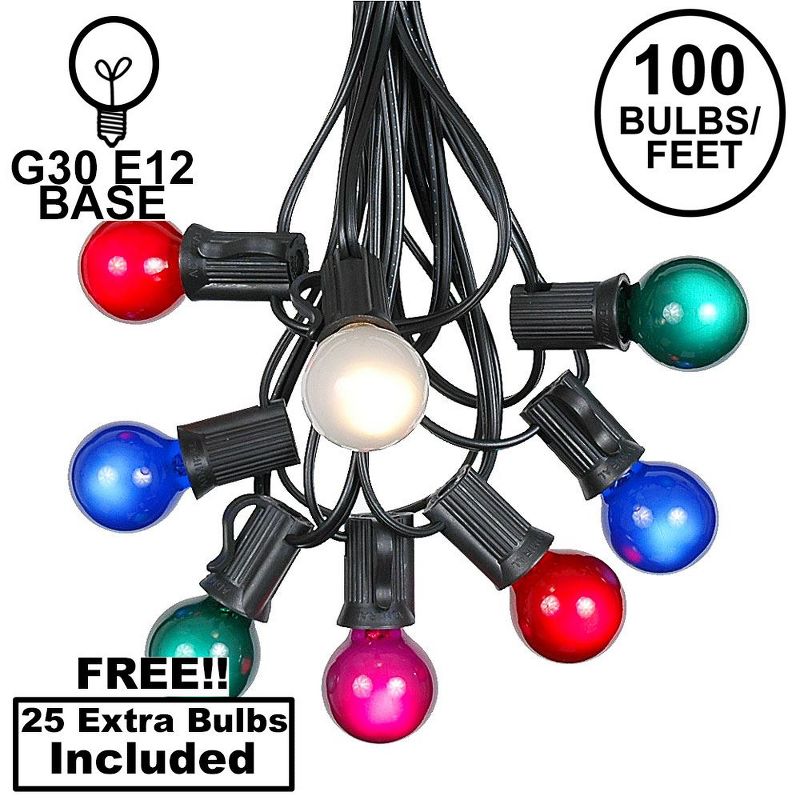 Novelty Lights 100 Feet G30 Globe Outdoor Patio String Lights, Black Wire, 1 of 7
