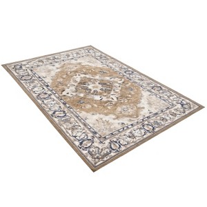 Itopfox Vintage Boho Washable Area Rug for Living Room, Bedroom, Kitchen, Office - Soft Non-Slip Low Pile Carpet with Floral Brown Design - 1 of 4