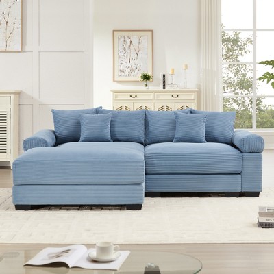Aukfa Oversized 92" Modular Corduroy 2-Seater Sofa Set - Reversible Sectional Couch with Ottoman, Fabric Upholstery for Living Room
