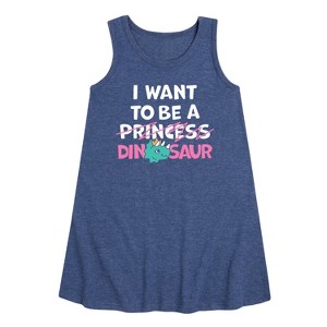 Girls' - Instant Message - I Want To Be A Dinosaur -Not Princess Graphic Sleeveless Aline Dress - 1 of 4