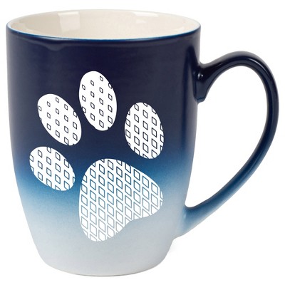 Elanze Designs Pawprint Diamond Gradient Two Toned Ombre Matte Navy Blue and White 12 ounce Ceramic Stoneware Coffee Cup Mug