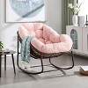 FIONECA Outdoor Rattan Rocking Chair with Pink Cushion, Recliner for Porch, Patio & Garden - 3 of 4