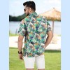 HAPPY BAY Men's Hawaiian Shirt Untuckit Pocket  X-Large Multi Leaves - 3 of 4