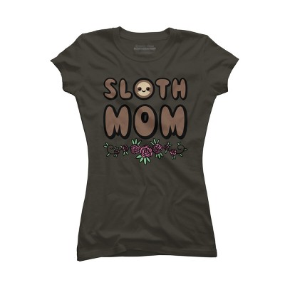 Junior's Design By Humans Sloth Mom Flowers By SlothgirlArt T-Shirt