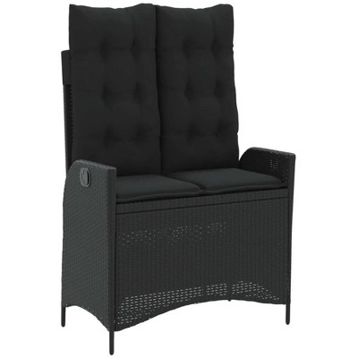 40.9Reclining Patio Bench with Cushions Black Poly Rattan