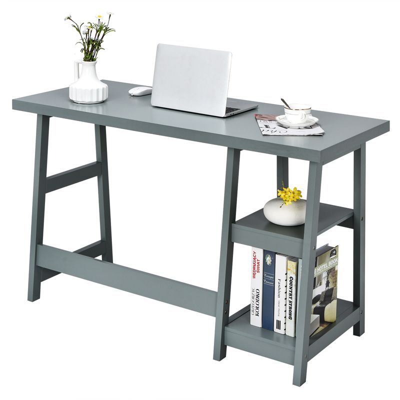 Tangkula Trestle Computer Desk Indoor Office Workstation for Home Office with  2-Tier Storage Shelves, 3 of 10