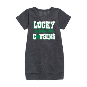 - Instant Message - St. Patrick's Day Lucky to Have My Cousins Graphic Short Sleeve Fleece Dress - 1 of 3