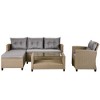 4-Pieces Outdoor Rattan Sectional Sofa Set with Armchair and Tempered Glass Coffee Table - 3 of 4