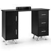 Costway Wooden Nail Desk Station with Removable Wrist Rest Metal Legs & 3 Drawers, 2 Cabinets White/Pink/Black - 2 of 4