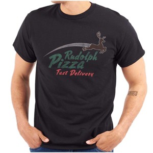 Christmas Rudolph Pizza Delivery Graphic T Shirt Men or Women Brisco Brands - 1 of 4