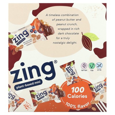 Zing Bars Plant-Based Mini Bars, Dark Chocolate Peanut Butter in Peanut Butter, 18 Bars, 0.84 oz (24 g) Each