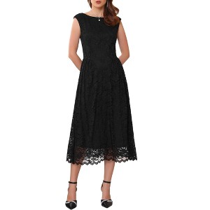 INSPIRE CHIC Women's Wedding Guest Boat Neck Vintage Formal Cocktail Midi Lace Dress - 1 of 4