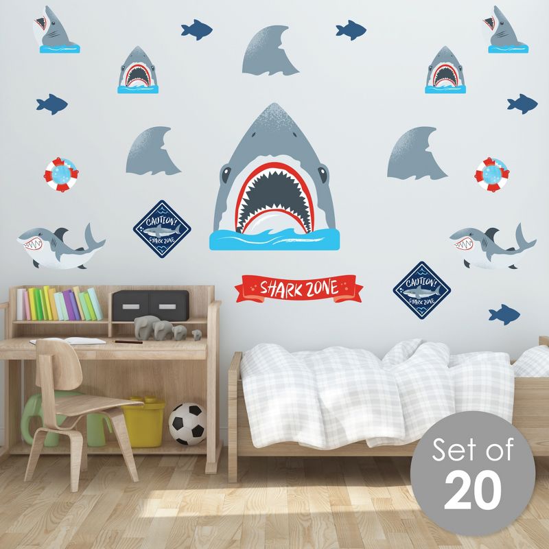 Big Dot of Happiness Shark Zone - Peel and Stick Kids Room Vinyl Wall Art Stickers - Wall Decals - Set of 20, 3 of 10
