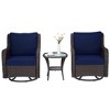 3 Pieces Patio Furniture Bistro Set, Outdoor Wicker Swivel Rocker,360 Degree Swivel Rocking Wicker Chairs w/Cushions,Side Table w/Armored Glass Top - 2 of 4