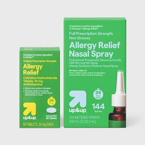 up&up™ 60 count Cetirizine Hydrochloride Allergy Relief Tablets + 0.62 fl oz Fluticasone Propionate Allergy Relief Nasal Spray - 1 of 4