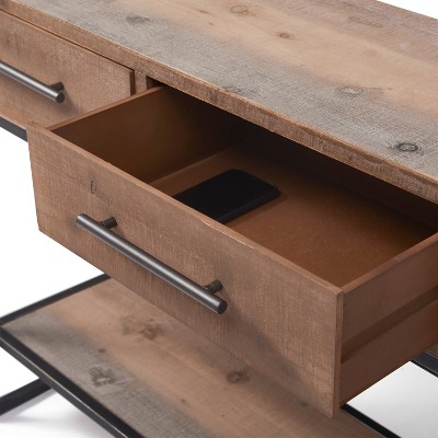 Rustic Wood and Metal Console Table with Dual Storage Drawers