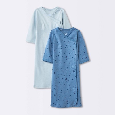 Image of Baby Boys' 2pk Cotton Gown - Cloud Island™ Blue Preemie