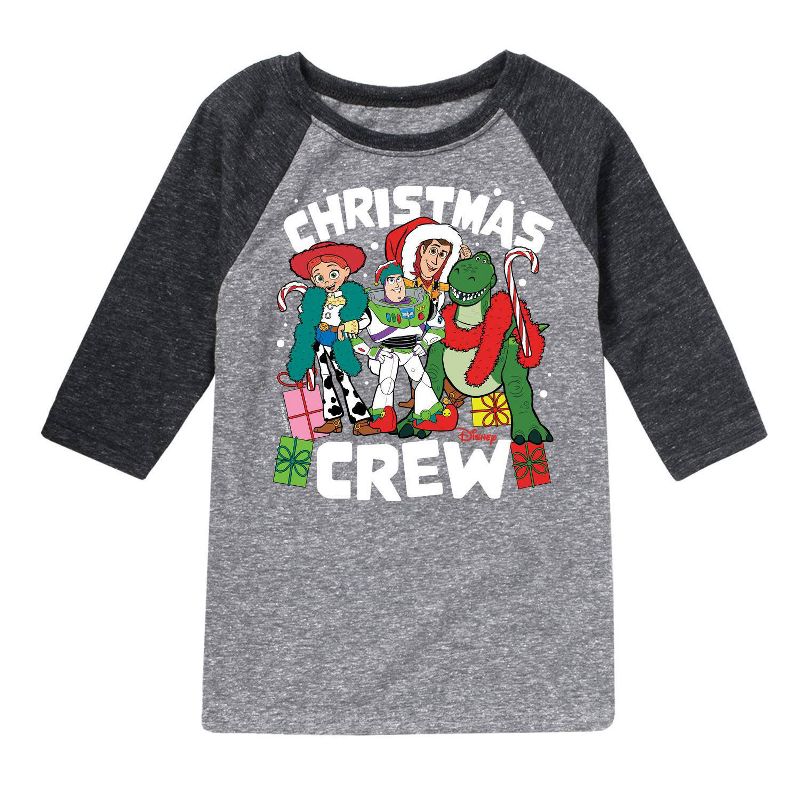 Boys&#39; Toy Story Christmas Crew Raglan Three Quarter Sleeve Graphic T-Shirt - Heather Black/Heather Gray, 1 of 2