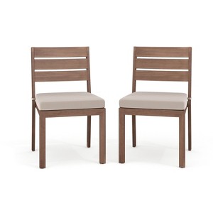 Martha Stewart Bedford Set of 2 Indoor-Outdoor Stackable Patio Dining Chairs with Brushed Woodgrain Aluminum Finish and All-Weather Seat Cushions - 1 of 4