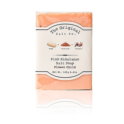 The Original Salt Company 4.2 Oz All Natural Organic Pure Pink Himalayan Salt Exfoliating Cleansing Face Body Soap Bar, Flower Child/Mango (3 Pack)