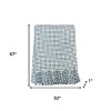 HomeRoots 50" X 67" Cream And Denim Blue Cotton Blend Woven Plaid Throw Blanket with Fringe - 3 of 4