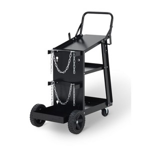 3 Tier Welding Cart, Heavy Duty Welder Trolley with Drawers, Swivel Wheels, Tank Storage Chains, Sturdy Workshop Organizer - 1 of 4