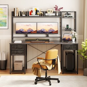 Aheaplus 47-55 inch Computer Desk with with 3 Drawers and Storage Shelves - 1 of 4