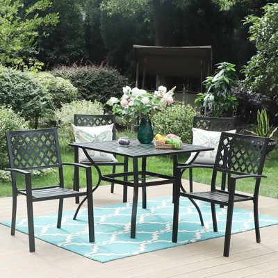 5pc Patio Set with  37" Square Metal Table with Umbrella Hole & Arm Chairs - Captiva Designs