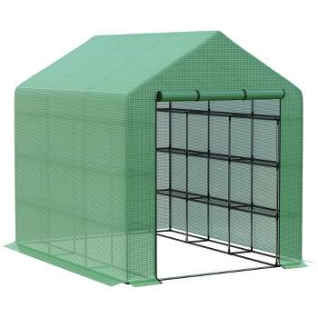 Outsunny 95.25"  x 70.75"  x 82.75" Portable Walkin Greenhouse, 18 Shelf Hot House, Roll Up Zipper Door, UV protective for Growing Flowers, Vegetables
