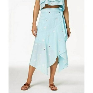 Women's Juniors Asymmetrical Faux Wrap Midi Skirt - Love, Fire L - 1 of 2