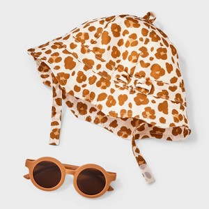 Baby Girls' Leopard Sunhat & Sunglasses Set - Cat & Jack™ Brown 0-6M - 1 of 4