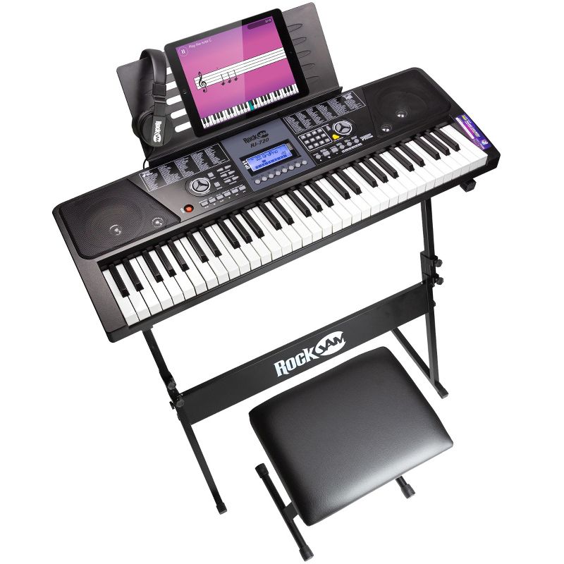 RockJam RJ720-SK 61 Key Keyboard Piano Kit with Keyboard Stand, Keyboard Bench, Sheet Music Stand & Lessons, 1 of 9