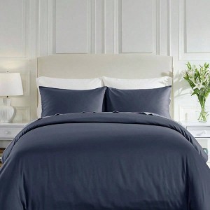 3 Pc Full/Queen Duvet Cover Set - 400 Thread Count Sateen, 100 Cotton, Button Closure, Corner Ties - Indigo Dusty Blue - 1 of 4