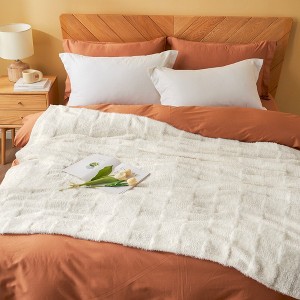 Snuggle Sac Faux Fur Checkered Throw Blanket, Fluffy Feather Yarn Blend Bedding Blankets for Couch or Bed - 1 of 4