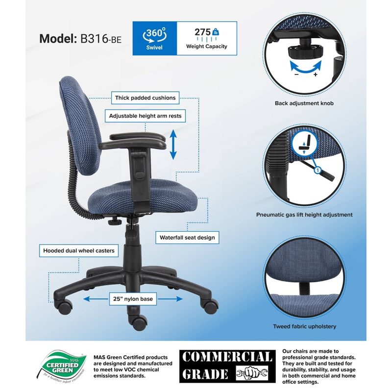 Deluxe Posture Chair with Adjustable Arms - Boss Office Products, 6 of 8