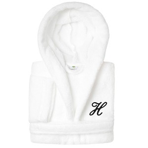 Personalized Linum Kids 100% Polyester SUPER PLUSH Double Brushed Hooded Bathrobe in Black Script Font - 1 of 3