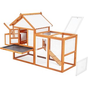 Acekool Outdoor Chicken Coop Wooden Hen House with Run, Nesting Box, 5 Access Doors, UV Roof, Wire Fence, Removable Tray, 37" - 1 of 4