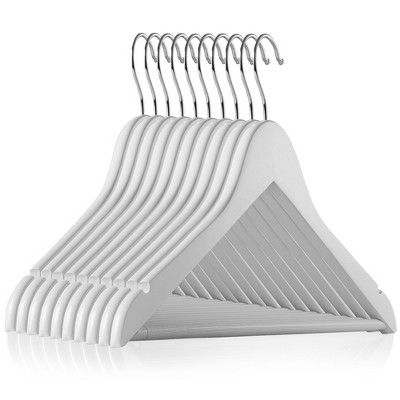 White Wooden Suit Hangers with Non-Slip Bar, Set of 10