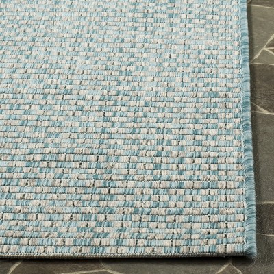 Light Blue and Grey Square Synthetic Indoor/Outdoor Rug