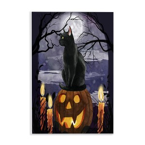 Stupell Industries Full Moon Halloween Night Spooky Black Cat Jack-o'-lantern Wall Plaque Art - 1 of 4