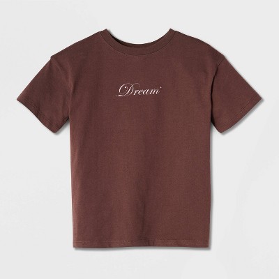 Детские футболки Cat & Jack Girls' Short Sleeve 100% Cotton 'Dream' Oversized Graphic T-Shirt - Cat & Jack™ Brown L — фото 2