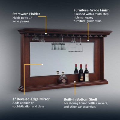 Elegant Seville Walnut Full-Length Bar Mirror with Stemware Storage