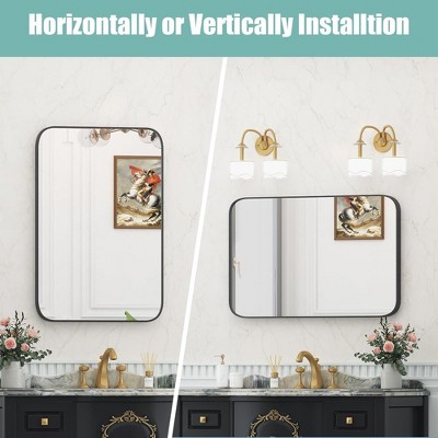 Bathroom Mirror,  Black Metal Frame Rectangle Mirror