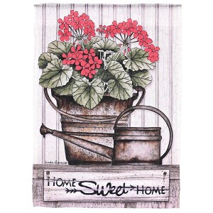 Dicksons Magnolia Garden Home Sweet Home Geraniums Watering Can Floral White 18 x 13 Polyester Outdoor Garden Flag - 1 of 1