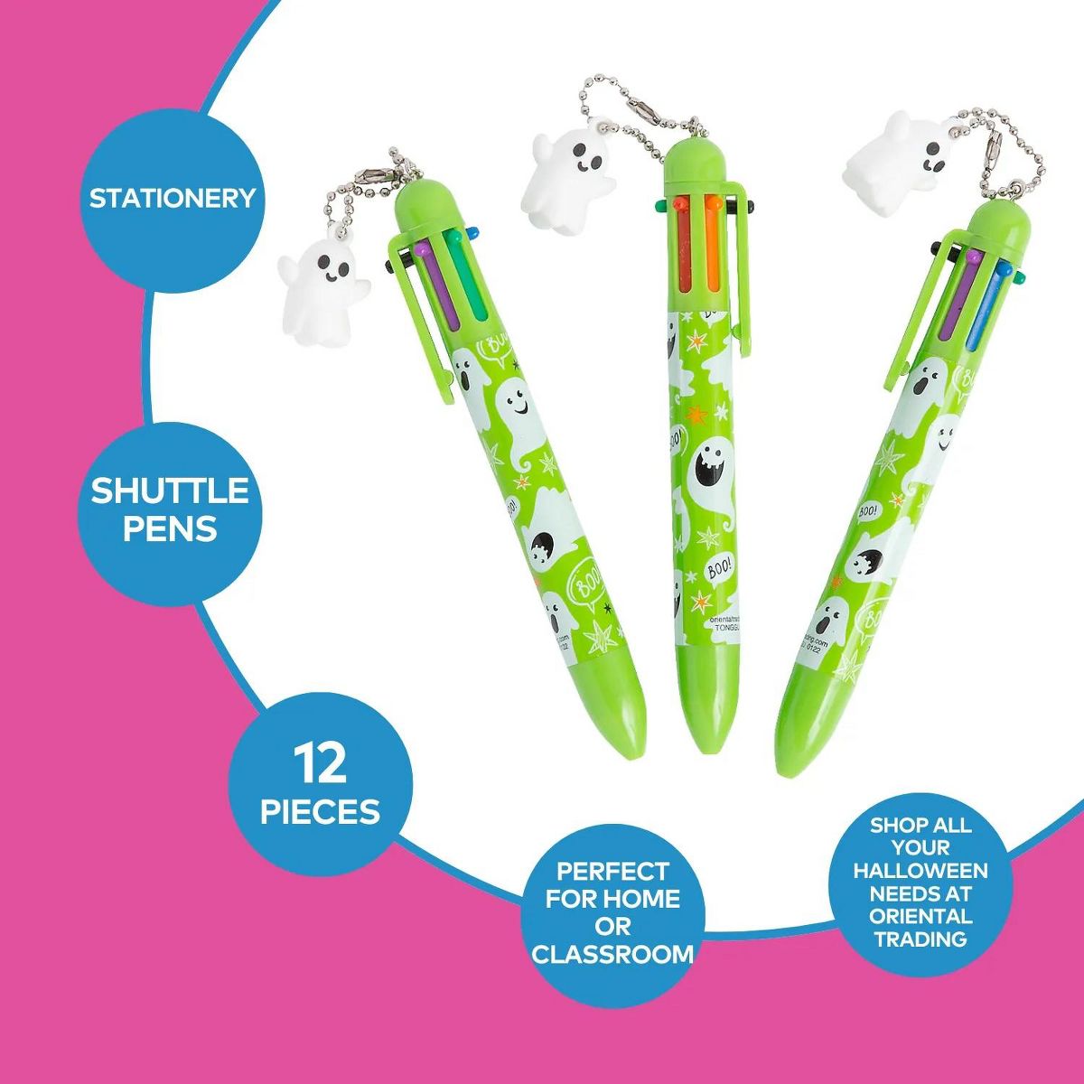Halloween Plastic Shuttle Pens with Ghost Charm - 12 pc - thumbnail 2