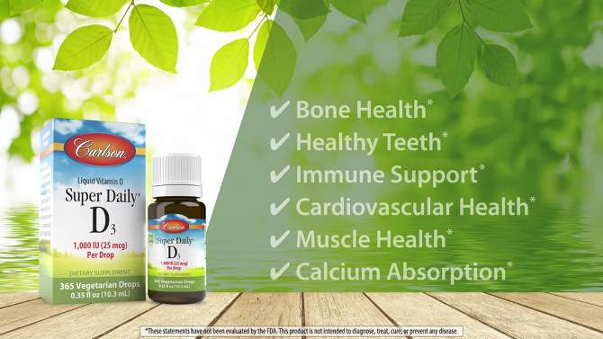 Carlson - Super Daily D3 1000 IU (25 mcg) per Drop, Vitamin D Drops, Vegetarian, Unflavored, 2 of 7, play video