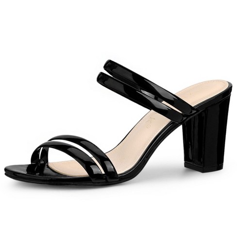 Black Block Heel Strappy Mule Sandal, Shoes